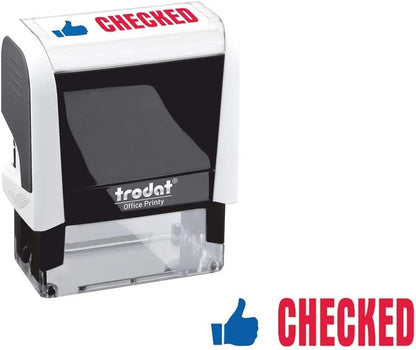 Trodat Stamp 4912 Office Printy with English Text CHECKED – Self Inking, Red and Blue Ink, 18 x 46 mm