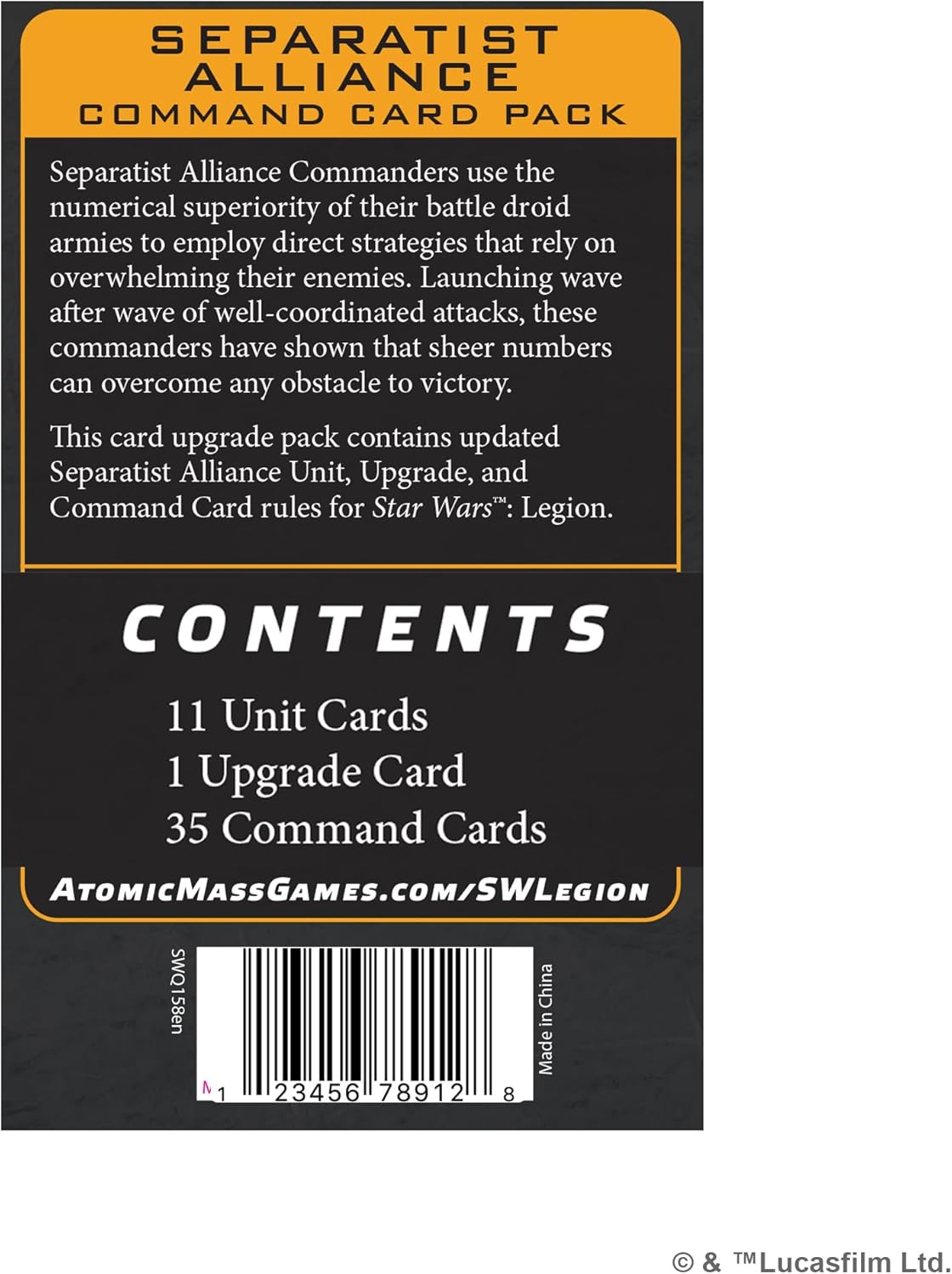 Asmodee | Star Wars: Legion - Separatist Alliance Command Card Pack | Board Game | Ages 14+ | 2 Players | 90+ Minutes Playing Time