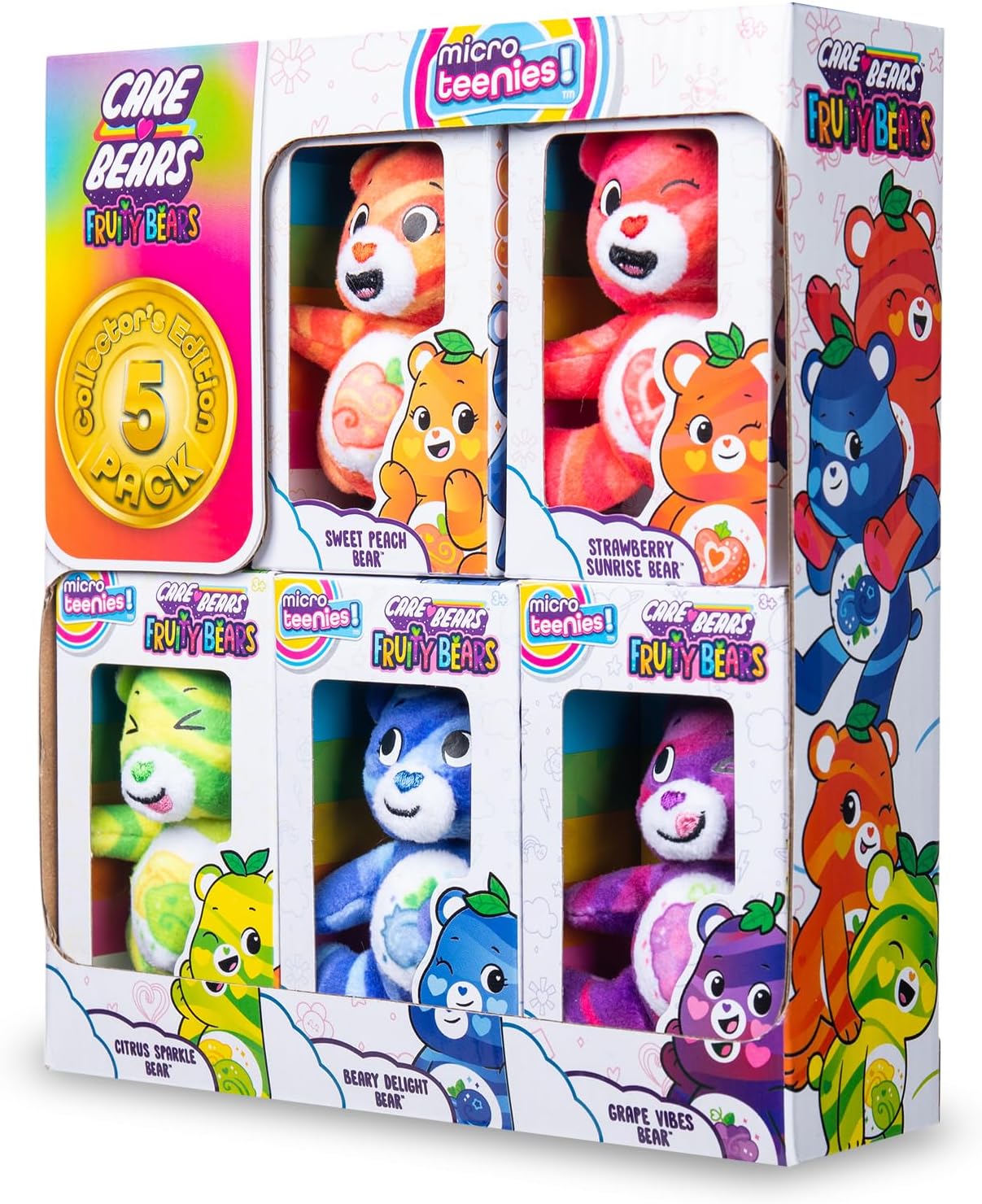 Basic Fun Micro Teenies Fruit Friends 5-Pack – 3-Inch Collectible Plush Gift Set – Cute Micro Bears with Sweet Themed Designs for Kids & Fans