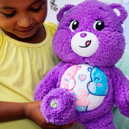 Basic Fun Care Bears 35cm Medium Plush – Share Bear Cosy Collection – Super Soft Eco-Friendly Toy with Belly Badge – Huggable Collectible for Kids & Fans, Purple