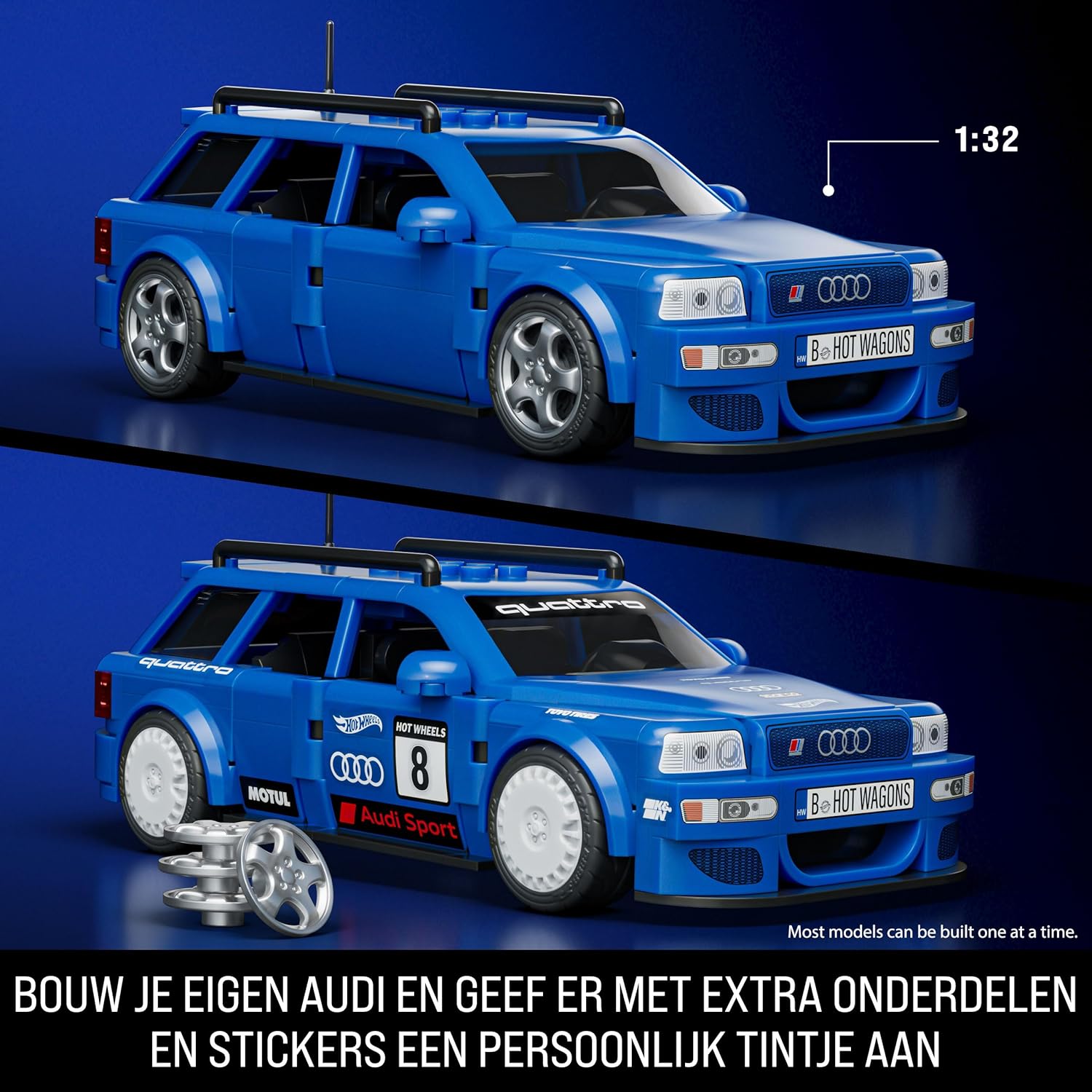 Mattel Brick Shop Hot Wheels Speed Serie, bouwset, '94 Audi Avant RS2 met 252 onderdelen, realistische details en speciale stickers, voor volwassen verzamelaars en kinderen vanaf 10 jaar, JGR28