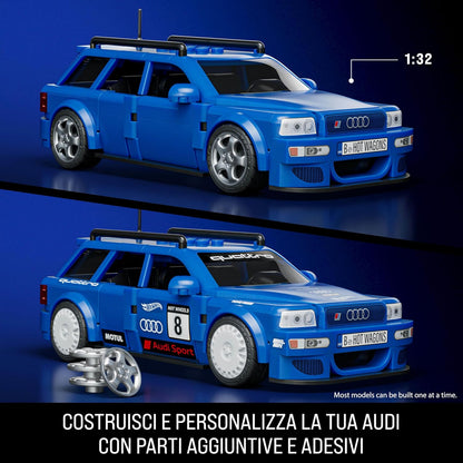 Mattel Brick Shop Hot Wheels Serie Speed set da costruire, '94 Audi Avant RS2 con 252 pezzi, dettagli realistici e adesivi per personalizzarlo, per collezionisti adulti e bambini (+10 anni), JGR28