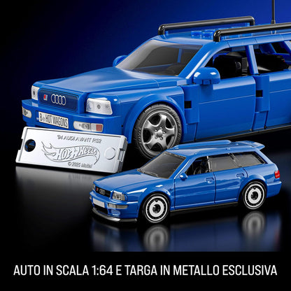 Mattel Brick Shop Hot Wheels Serie Speed set da costruire, '94 Audi Avant RS2 con 252 pezzi, dettagli realistici e adesivi per personalizzarlo, per collezionisti adulti e bambini (+10 anni), JGR28