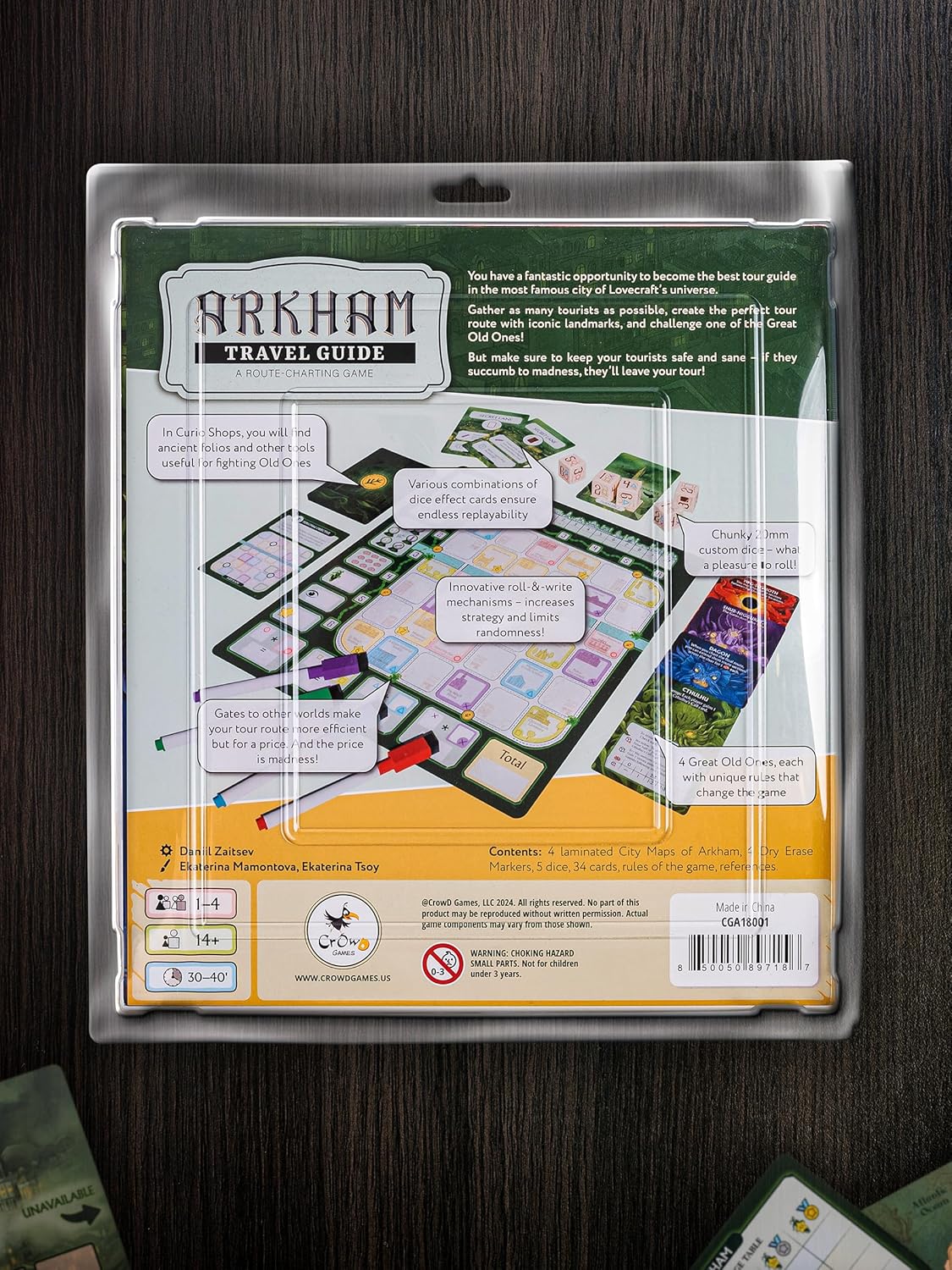 Crowd Games Arkham Travel Guide - Roll & Write Strategy Game with Eldritch Horror Twist | Tour Arkham, Avoid Horrors, Face The Old Ones, 1-4 Players, Ages 12+