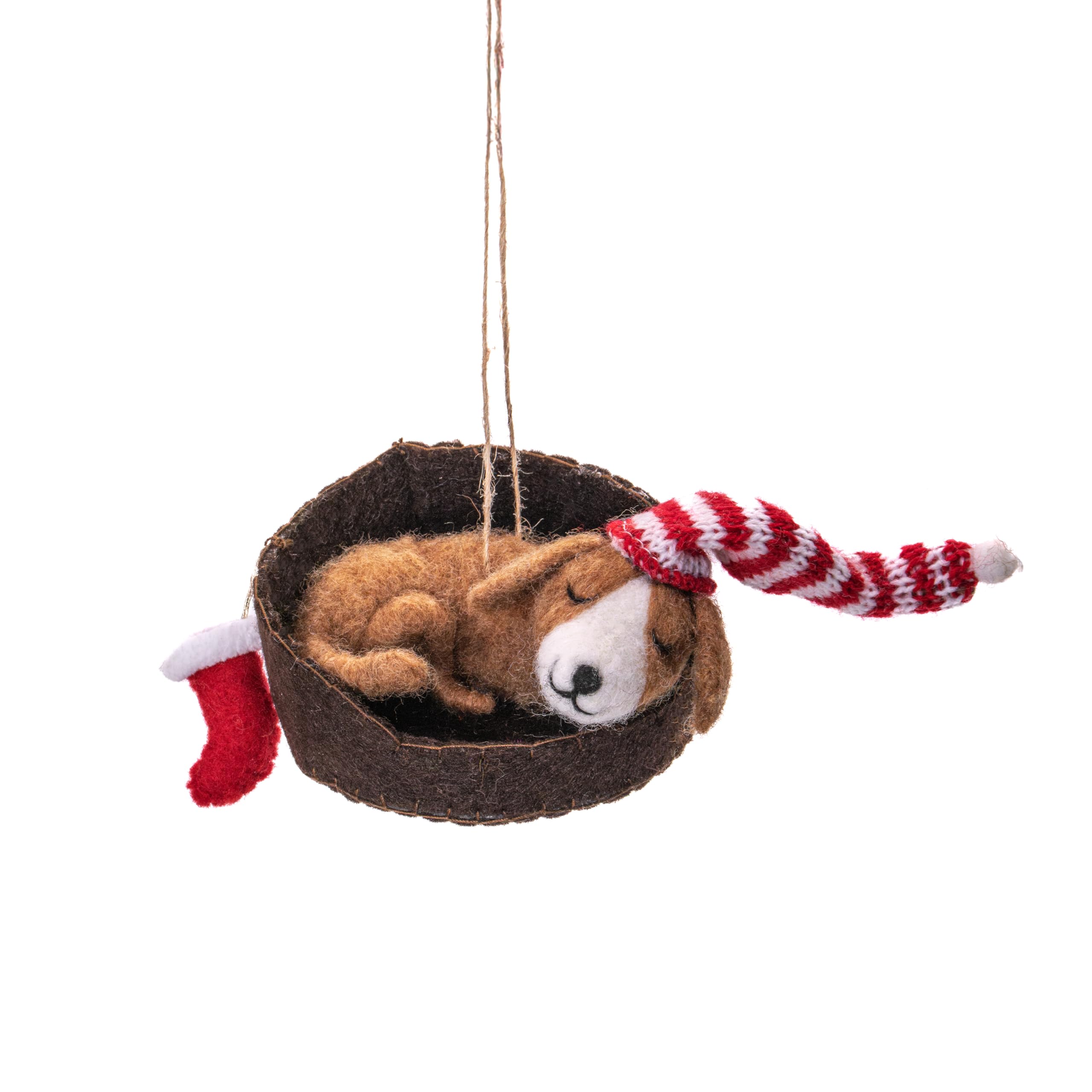 Sass and Belle Dog in a Basket Felt Decoration
