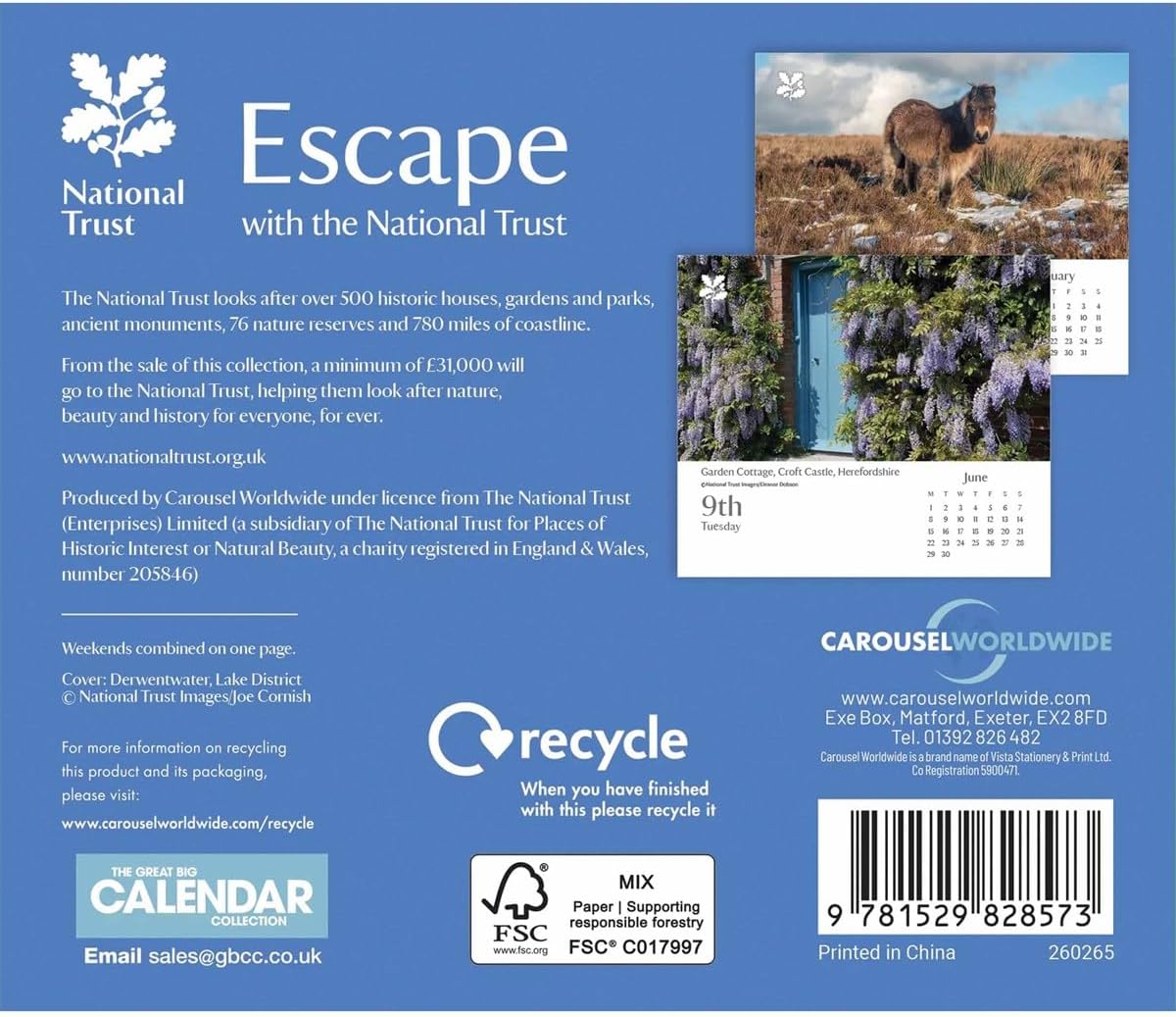 Carousel Worldwide, National Trust Escape 2026 Easel Desk Calendar