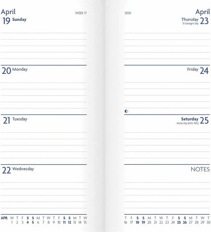 Carousel Worldwide, Sunday Start, Charcoal 2026 Deluxe Slim Diary Planner