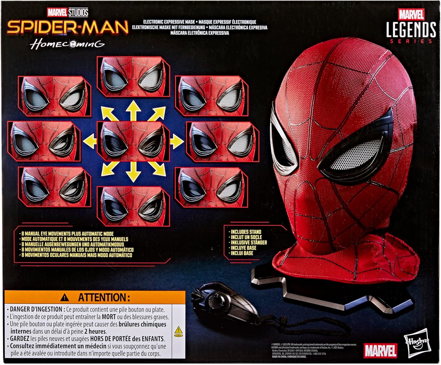 Marvel Legends Series, Masque expressif électronique de Spider-Man, Jouet de Super-héro, Costume d'halloween, Enfants dès 14 Ans, Rouge (Rosso