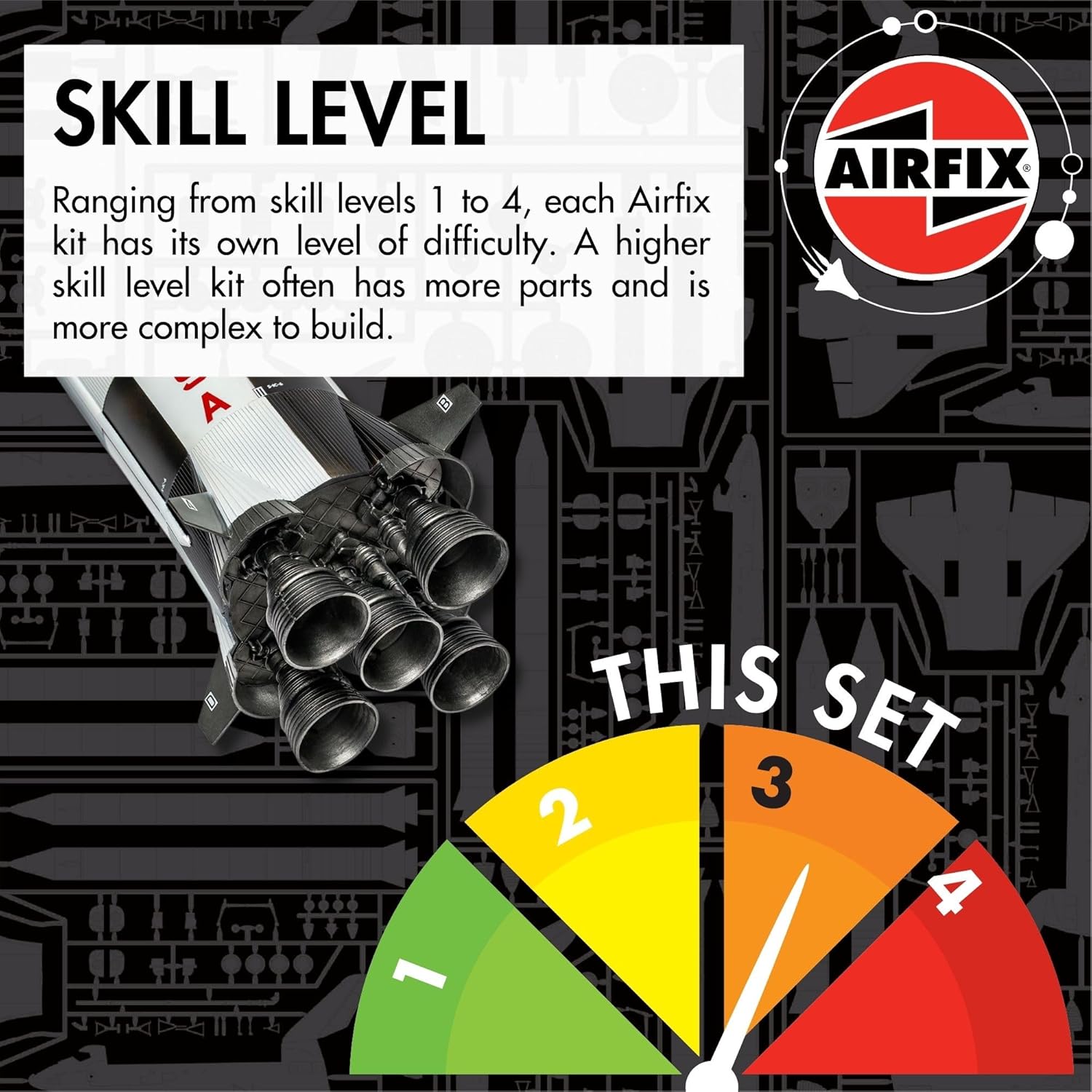 Airfix A50201 Saturn V Gift Set - Plastic Model Kits, Spacecraft Building Kits for Adults & Kids 8+, Includes: 1:144 Scale Model, Humbrol Acrylic Paints, Brushes & Poly Cement