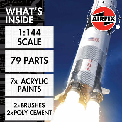 Airfix A50201 Saturn V Gift Set - Plastic Model Kits, Spacecraft Building Kits for Adults & Kids 8+, Includes: 1:144 Scale Model, Humbrol Acrylic Paints, Brushes & Poly Cement