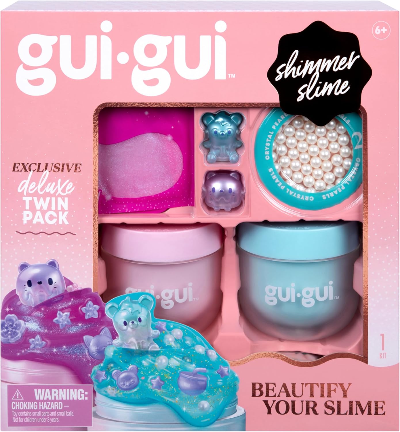 Exclusive Gui Gui Shimmer Deluxe Duo Pack, With 2 Iridescent Slimes, Pearl Bead Booster And 2 Glow-Up And Finishing-touch Sachets, Level Up Your Slimes With a Major GLOW-UP, Pink