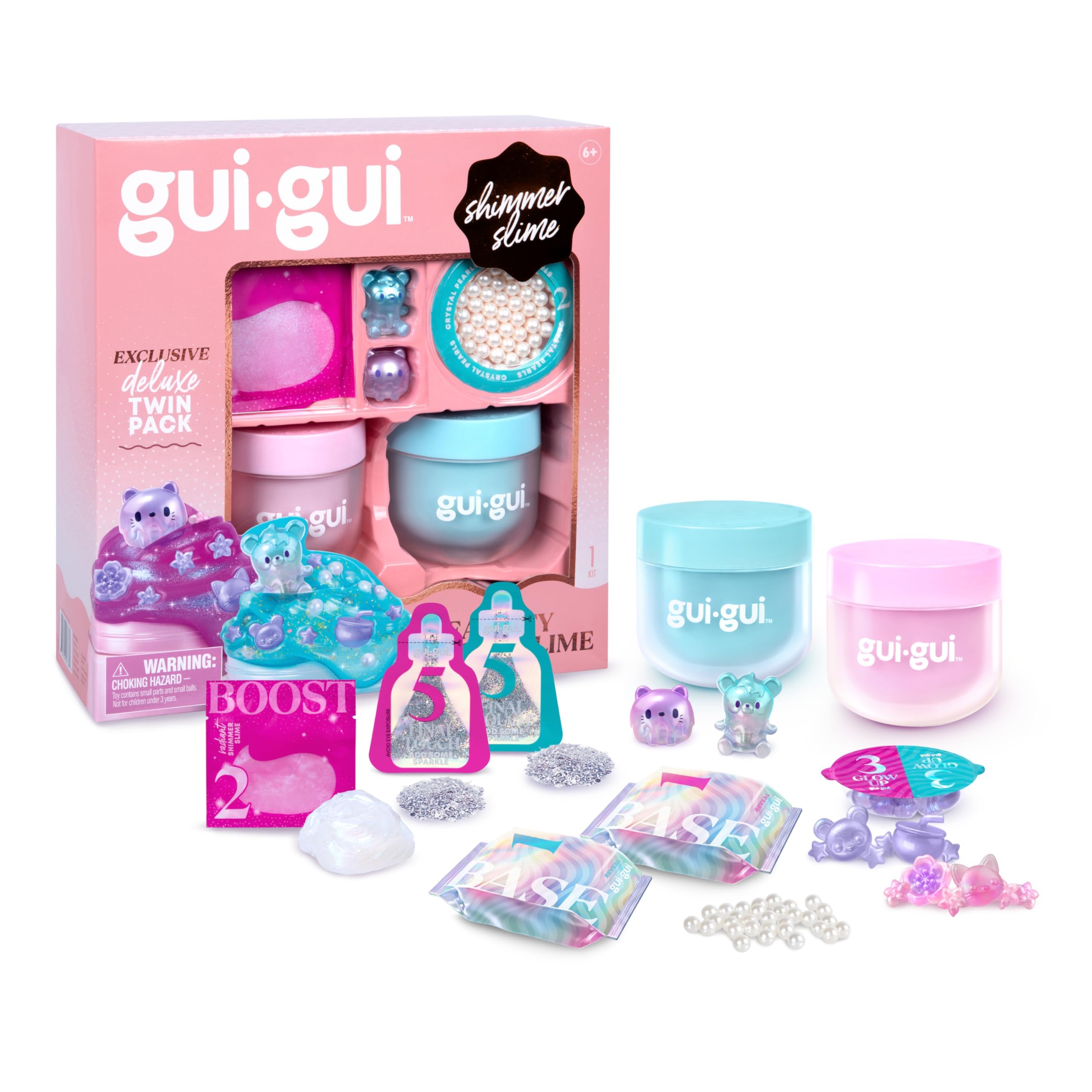 Exclusive Gui Gui Shimmer Deluxe Duo Pack, With 2 Iridescent Slimes, Pearl Bead Booster And 2 Glow-Up And Finishing-touch Sachets, Level Up Your Slimes With a Major GLOW-UP, Pink