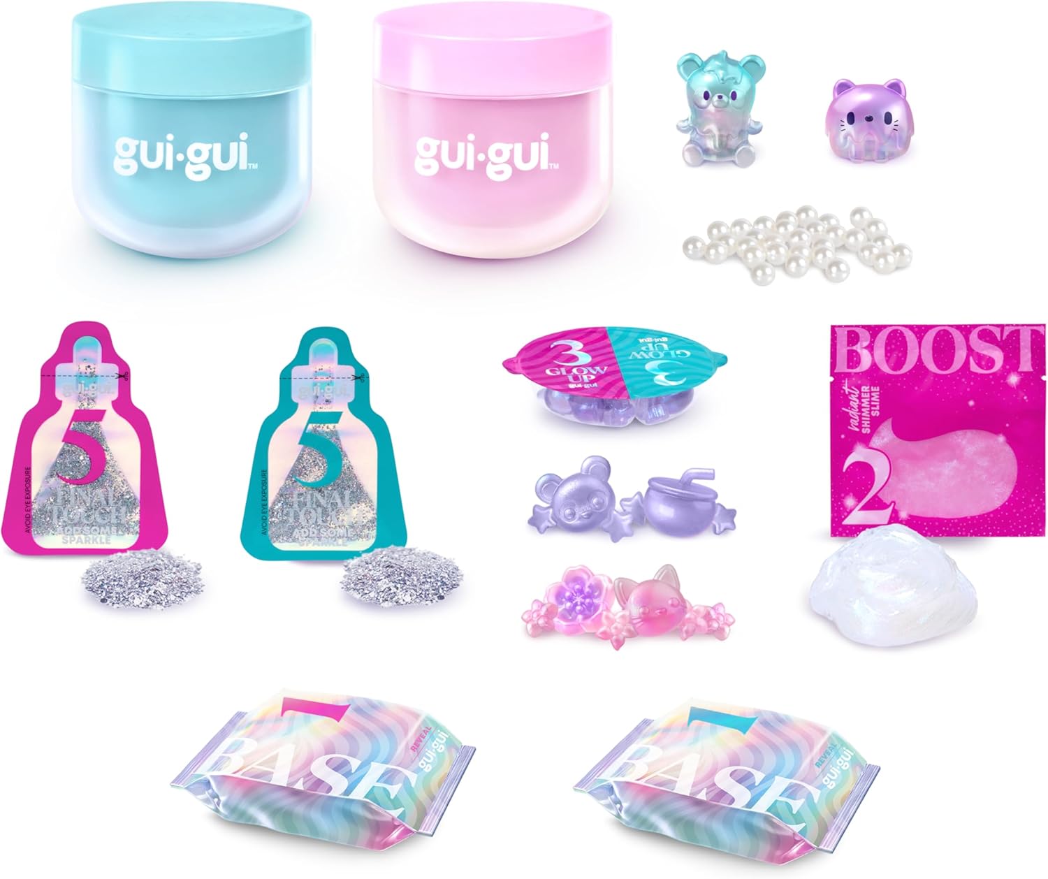 Exclusive Gui Gui Shimmer Deluxe Duo Pack, With 2 Iridescent Slimes, Pearl Bead Booster And 2 Glow-Up And Finishing-touch Sachets, Level Up Your Slimes With a Major GLOW-UP, Pink