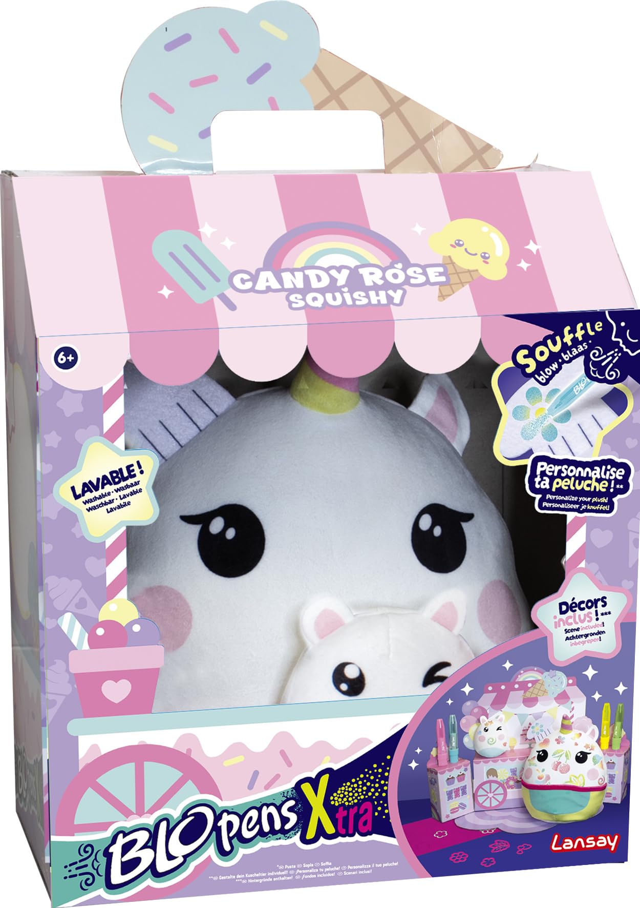 Lansay | BLOPENS X-TRA – CANDY ROSE SQUISHY | Creatieve set met blaasstiften en personaliseerbare squishy | Felle kleuren en sjablonen | Makkelijk knutselplezier vanaf 5 jaar | Herbruikbaar