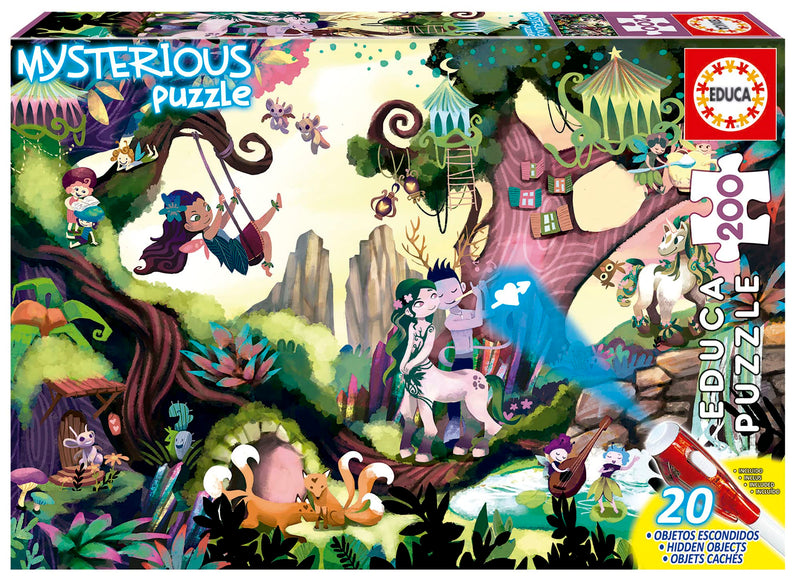 Educa UV Mysterious Junior, toverwoud, kinderpuzzel 200 delen, incl. onzichtbare inkt pen met magische UV-lantaarn. +6 jaar, Ref. 18612, Cranberry