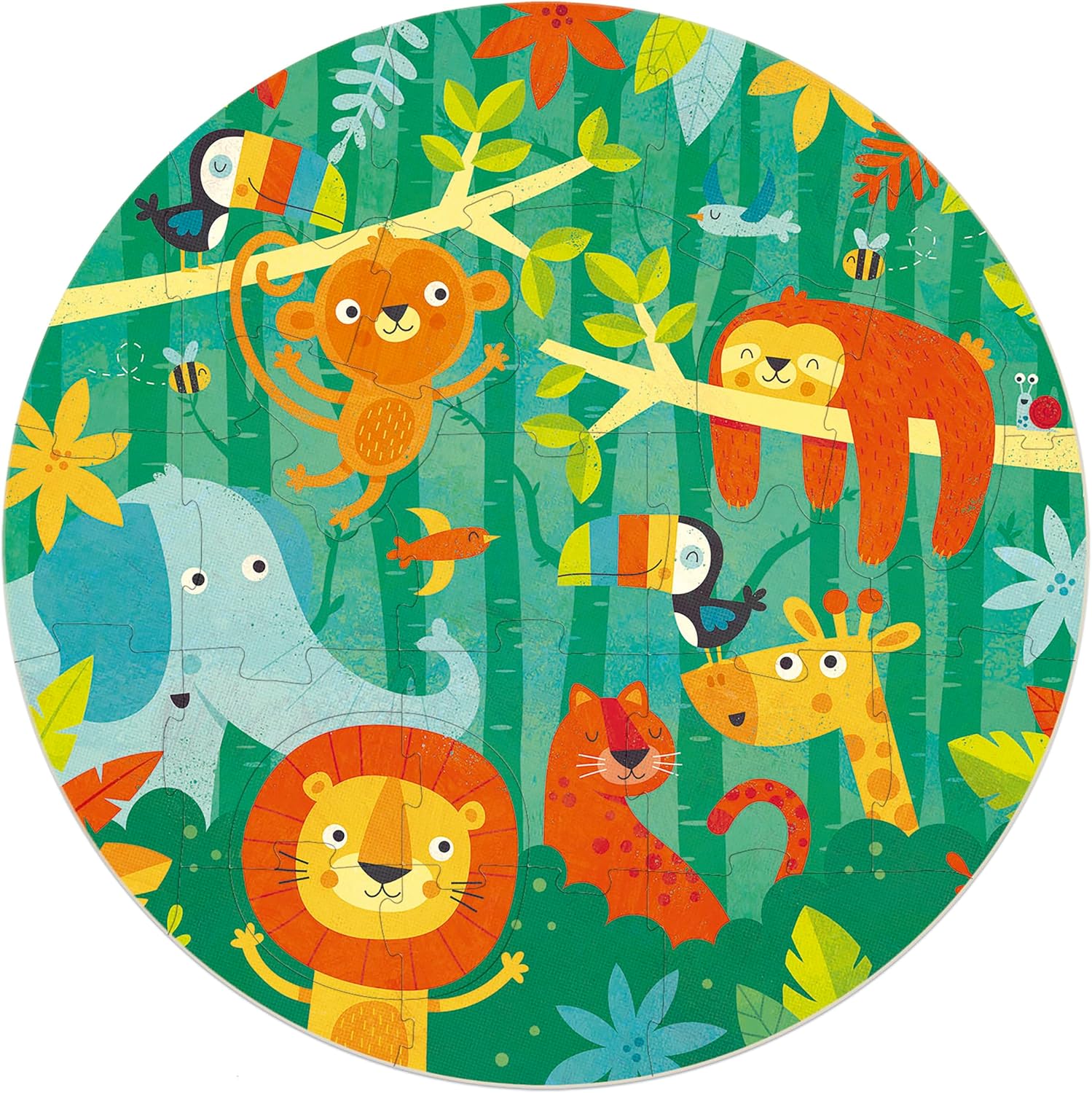 Educa Ronde junglepuzzel voor kinderen, diameter 48 cm, 28 delen en 3 afneembare dieren met speciale stans, grote onderdelen, gemakkelijk te hanteren en te monteren, vanaf 3 jaar (18906