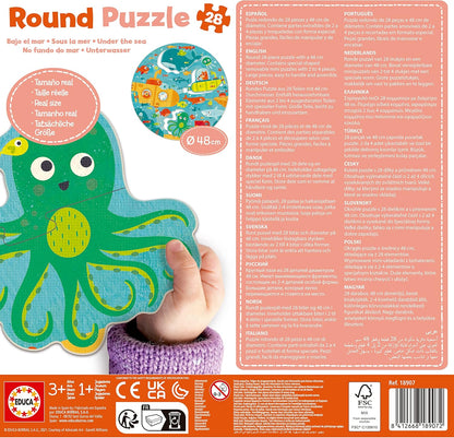 Educa Ronde puzzel onder de zee, voor kinderen, 28 delen, vanaf 3 jaar (18907