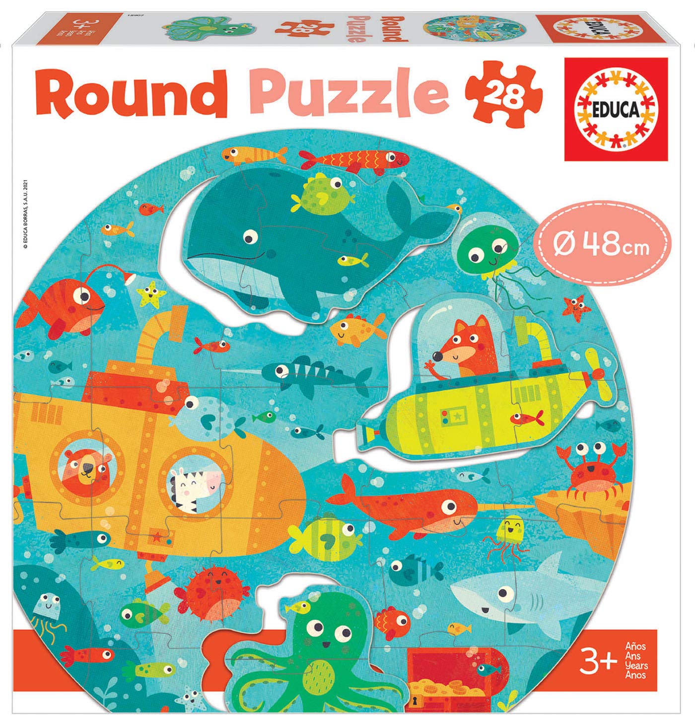 Educa Ronde puzzel onder de zee, voor kinderen, 28 delen, vanaf 3 jaar (18907