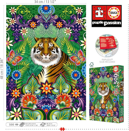 Educa - Bengaalse tijger, Catherina Estrada | puzzel met 500 delen voor volwassenen, afmetingen: 34 x 48 cm, inclusief Cola Fix puzzel vanaf 11 jaar (19912
