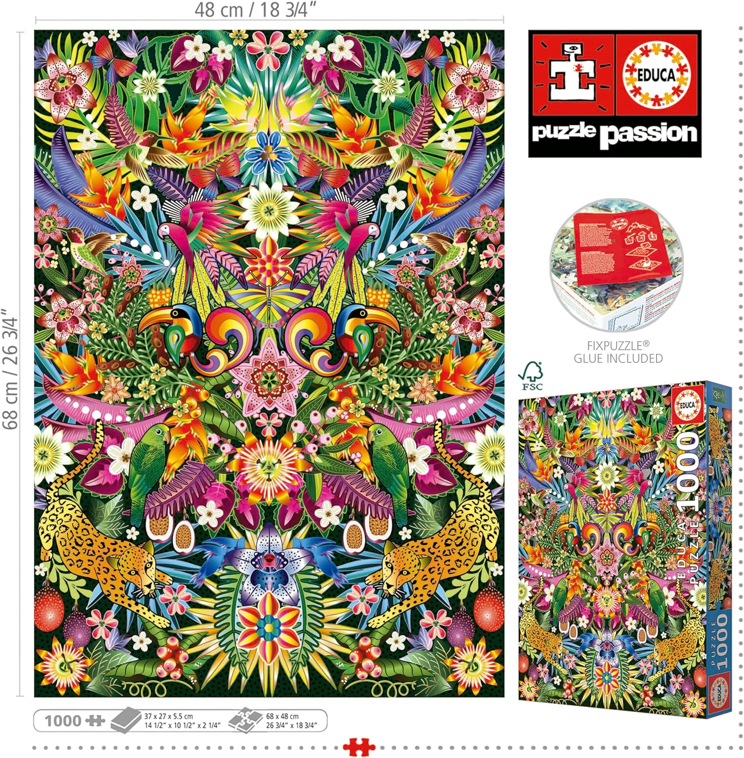 Educa - Tucanes, Catherine Estrada | puzzel 1000 stukjes voor volwassenen - afmetingen: 48 x 68 cm - inclusief Cola Fix puzzel vanaf 14 jaar (19934