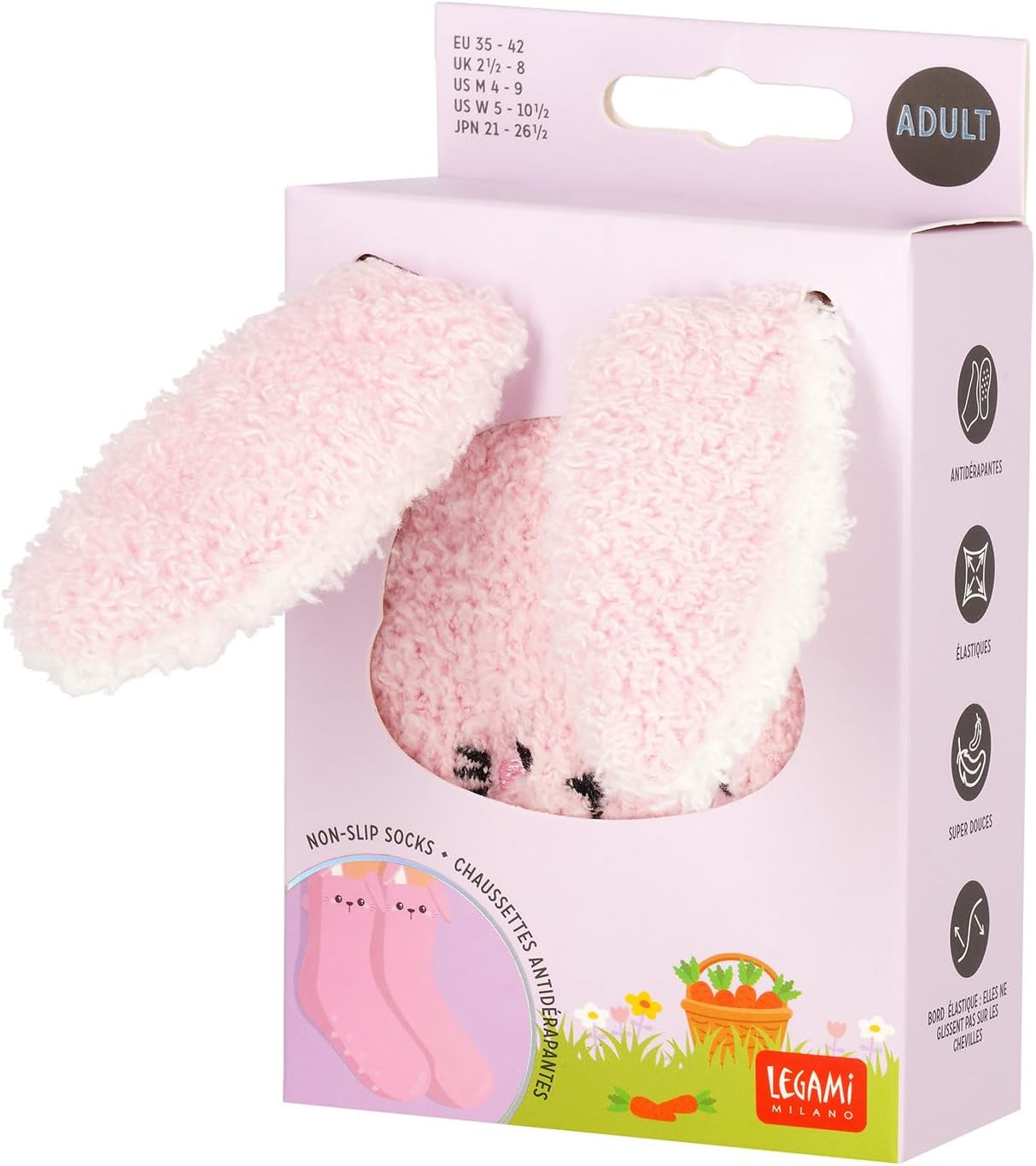 Legami - It's A Match Bunny Non-Slip Claze Kids Socks Fluffy Socks Size 35-42, pink, 35-46