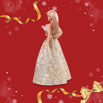 Barbie Holiday Barbie Blonde Signature Black Pretend Doll House Pretend Play 6 Years and Up Gold JBH95