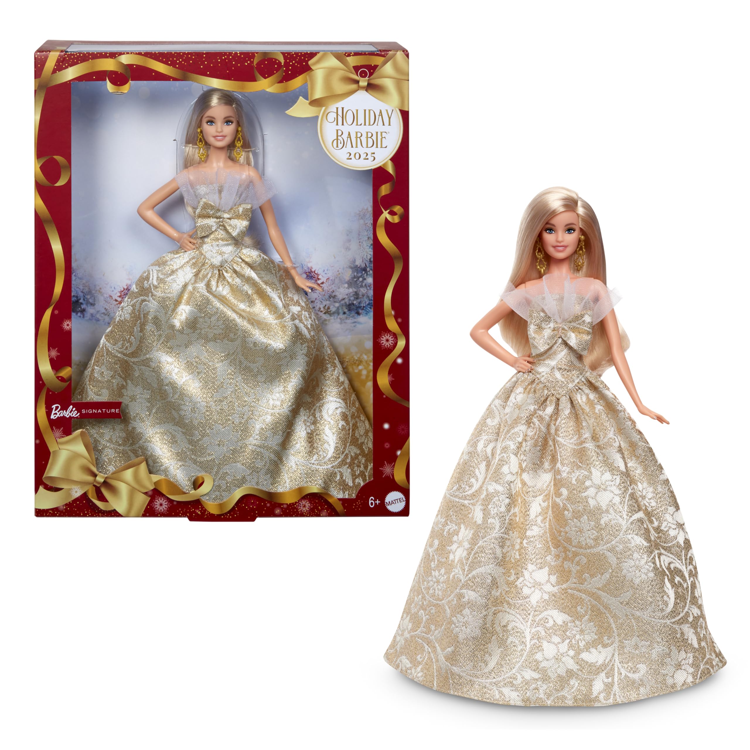 Barbie Holiday Barbie Blonde Signature Black Pretend Doll House Pretend Play 6 Years and Up Gold JBH95