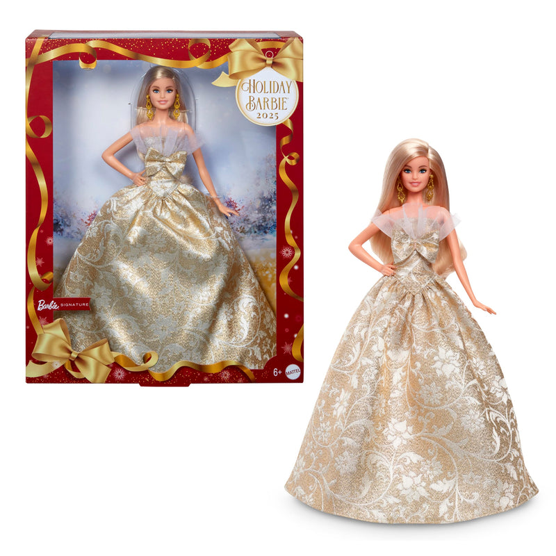Barbie Holiday Barbie Blonde Signature Black Pretend Doll House Pretend Play 6 Years and Up Gold JBH95