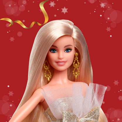 Barbie Holiday Barbie Blonde Signature Black Pretend Doll House Pretend Play 6 Years and Up Gold JBH95