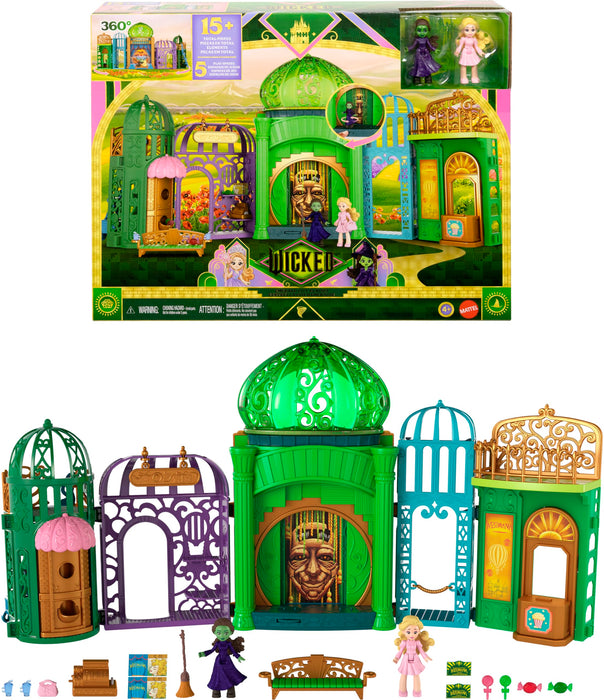 Mattel Universal Pictures’ Wicked Emerald City Playset with Glinda & Elphaba Small Dolls, 5 Play Spaces & 15 Accessories, Inspired by the Movie, JFM22