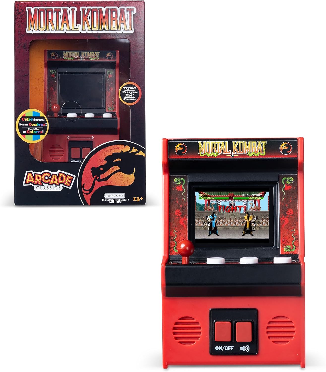 Basic Fun Arcade Classics Mini Mortal Kombat – Retro Handheld Game with Joystick, Full-Colour Screen & Classic Sound Effects – Batteries Included
