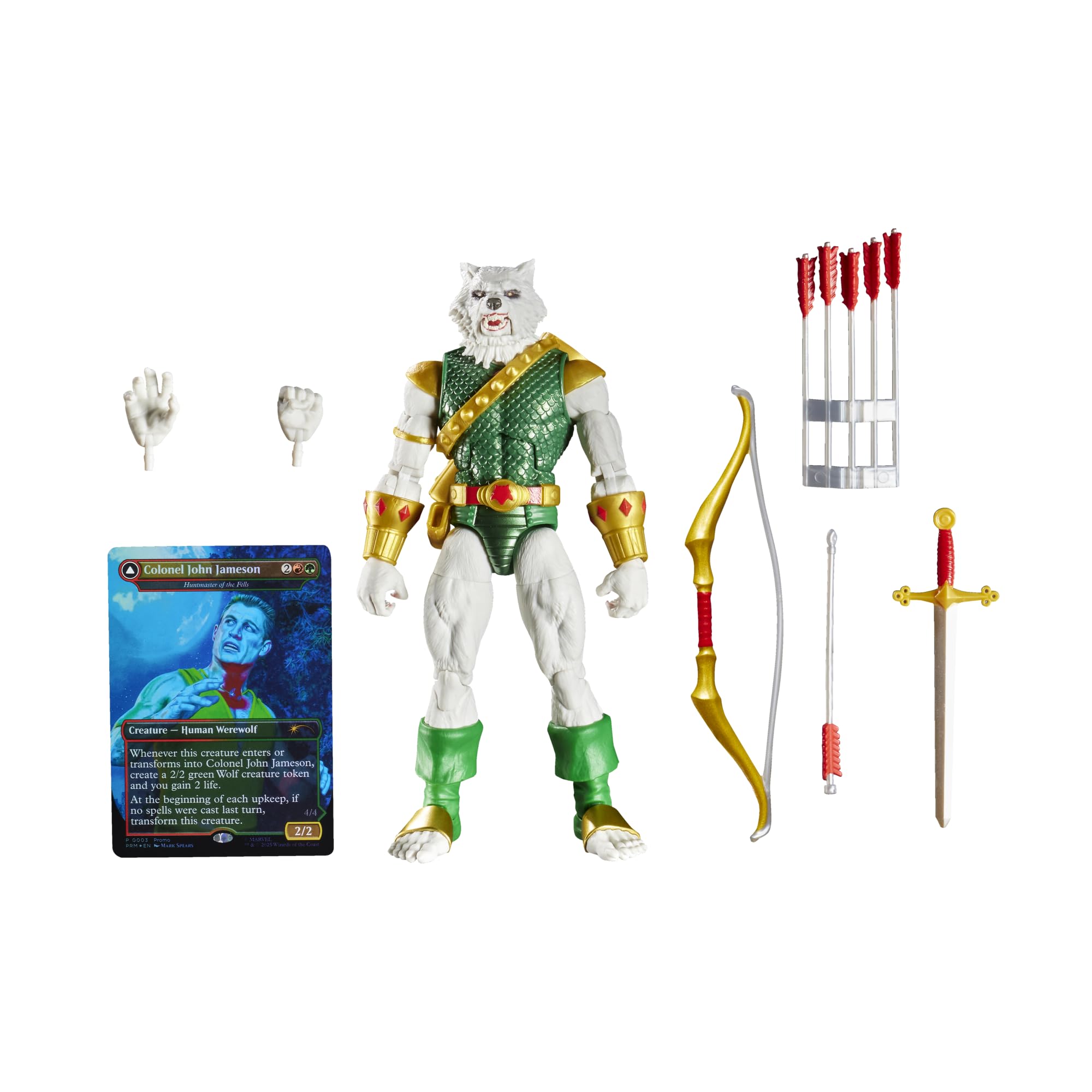 Marvel Legends Series Magic: The Gathering Man-Wolf, Spider-Man Action Figure plus Exclusive Foil Trading Card, Blue and Red