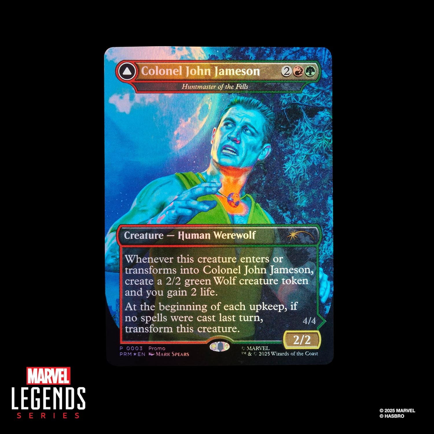 Marvel Legends Series Magic: The Gathering Man-Wolf, Spider-Man Action Figure plus Exclusive Foil Trading Card, Blue and Red