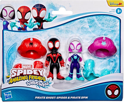 Spidey and his Amazing Friends Marvel Water-Webs Pirate Miles 'Spin' Morales & Pirate Ghost-Spider Toys, Black