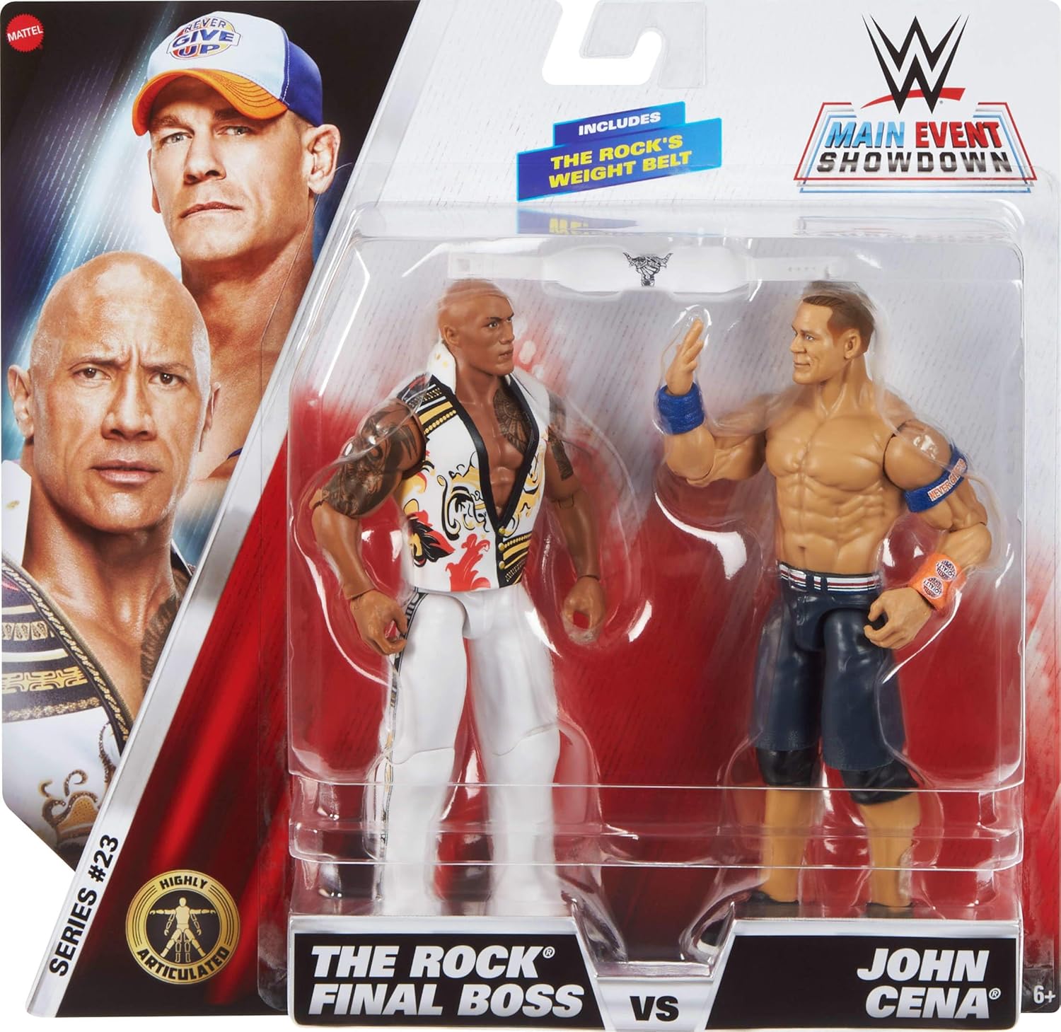 Mattel WWE Championship Showdown Action Figures 2-Pack with Accessory, Series #23 The Rock & John Cena Collectible Set, 6-inch