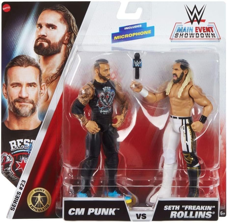 WWE CM Punk V Seth Freakin Rollins Mattel Main Event Showdown 2 Pack Series 23 Wrestling Action Figure Toy 2025