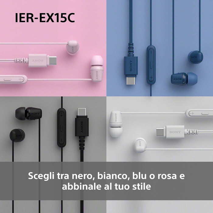 Sony IER-EX15C auricolari con cavo USB-C con microfono – leggeri adatti per Android, iPhone, laptop e PC – Cavo anti-groviglio, suono nitido – Perfetti per i viaggi e l'uso quotidiano – Nero