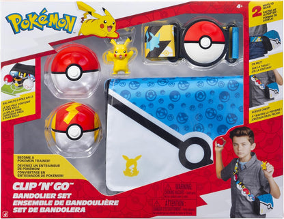 Pokémon Pikachu Clip ‘N’ Go Bandolier Set - 2-Inch Pikachu Battle Figure with Poke Ball and Fast Ball plus Themed Belt and Bandolier