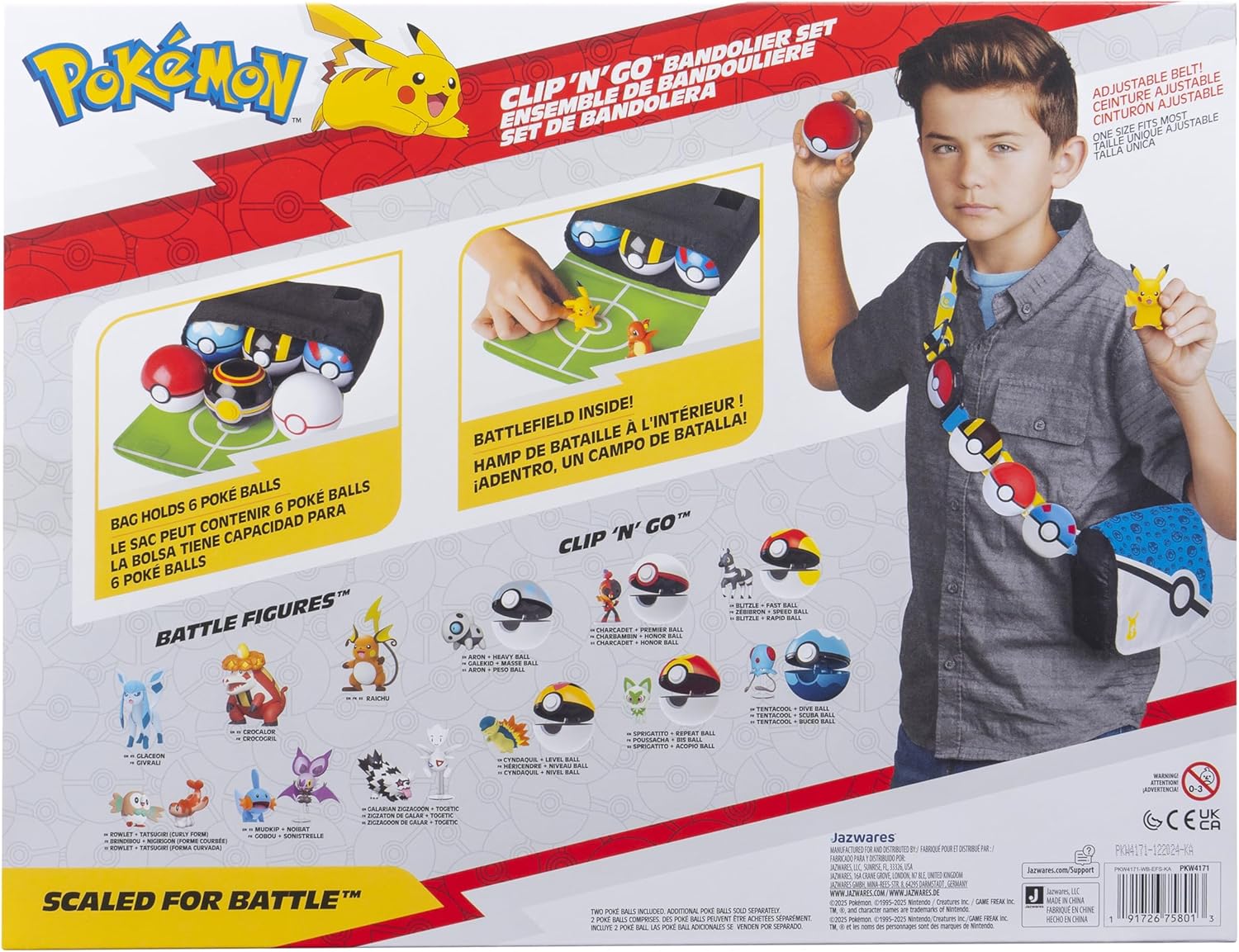 Pokémon Pikachu Clip ‘N’ Go Bandolier Set - 2-Inch Pikachu Battle Figure with Poke Ball and Fast Ball plus Themed Belt and Bandolier