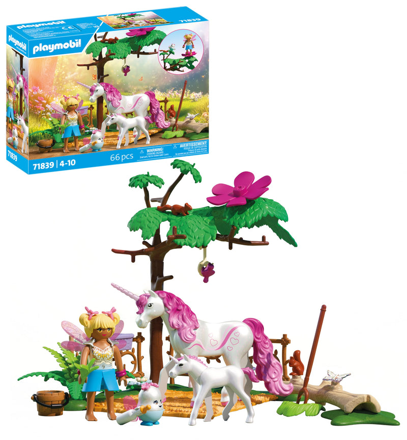 Playmobil | Magic Unicorns | Casa de hadas con unicornio dorado y establo | Con guirnalda luminosa para noches mágicas | Juguete creativo para niños a partir de 4 años | 71838
