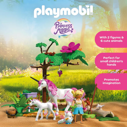 Playmobil | Magic Unicorns | Casa de hadas con unicornio dorado y establo | Con guirnalda luminosa para noches mágicas | Juguete creativo para niños a partir de 4 años | 71838