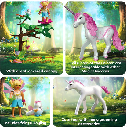 Playmobil | Magic Unicorns | Casa de hadas con unicornio dorado y establo | Con guirnalda luminosa para noches mágicas | Juguete creativo para niños a partir de 4 años | 71838