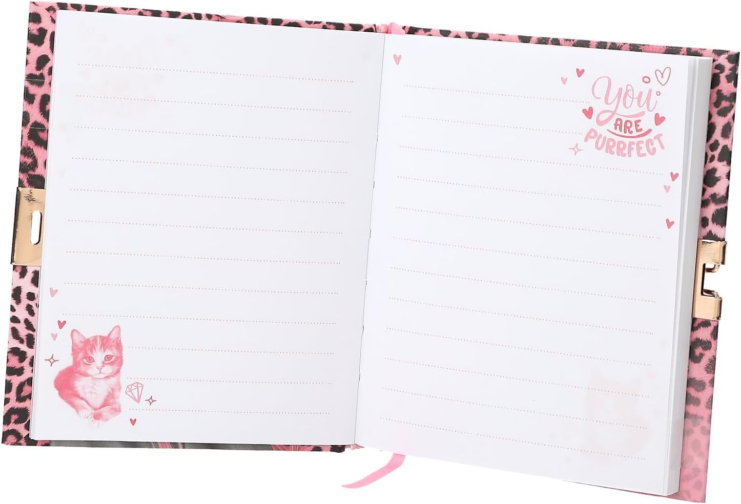 Depesche TOPModel 13216 Diary in Pink with Model Motif, Leo Pattern and Gold Details, Book with Heart Lock, Secret Pen and Lined Pages