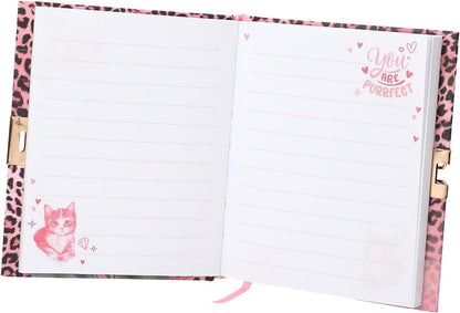 Depesche TOPModel 13216 Diary in Pink with Model Motif, Leo Pattern and Gold Details, Book with Heart Lock, Secret Pen and Lined Pages