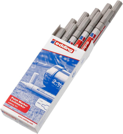 edding 751 paint marker - silver - 10 pens - round tip 1-2 mm - paint marker for marking and labelling metal, glass, rocks or plastic - heat-resistant, permanent, smudge-proof and waterproof