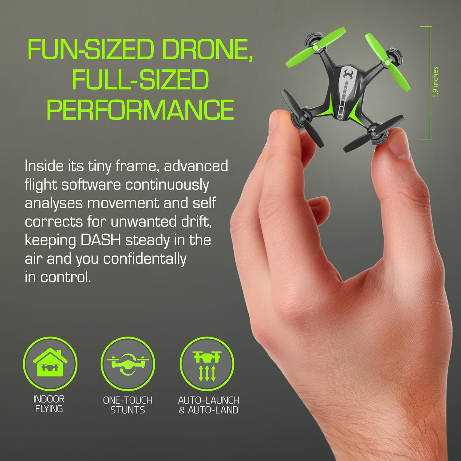 Sky Viper Dash Nano Drone Black/Green, 2 x 2 x 0.7 Inches
