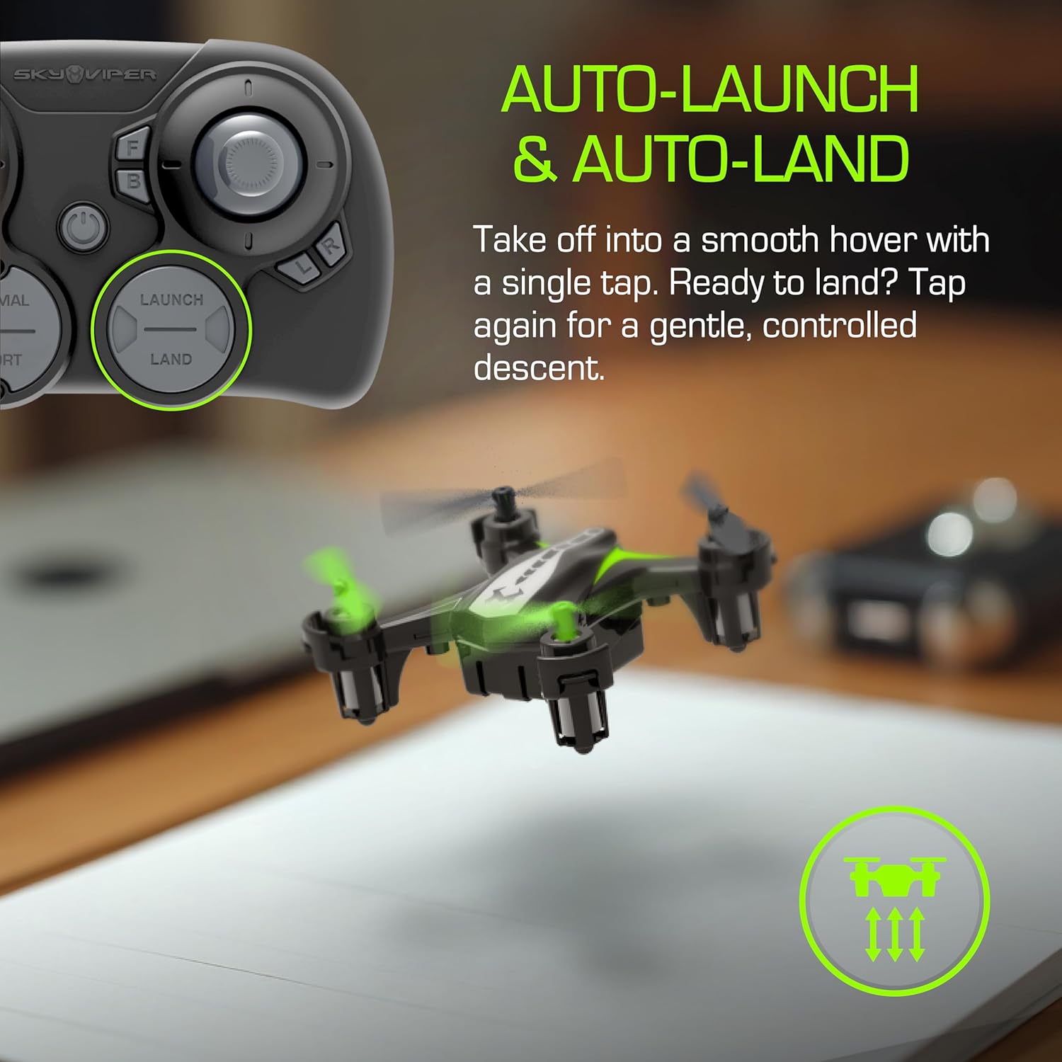 Sky Viper Dash Nano Drone Black/Green, 2 x 2 x 0.7 Inches