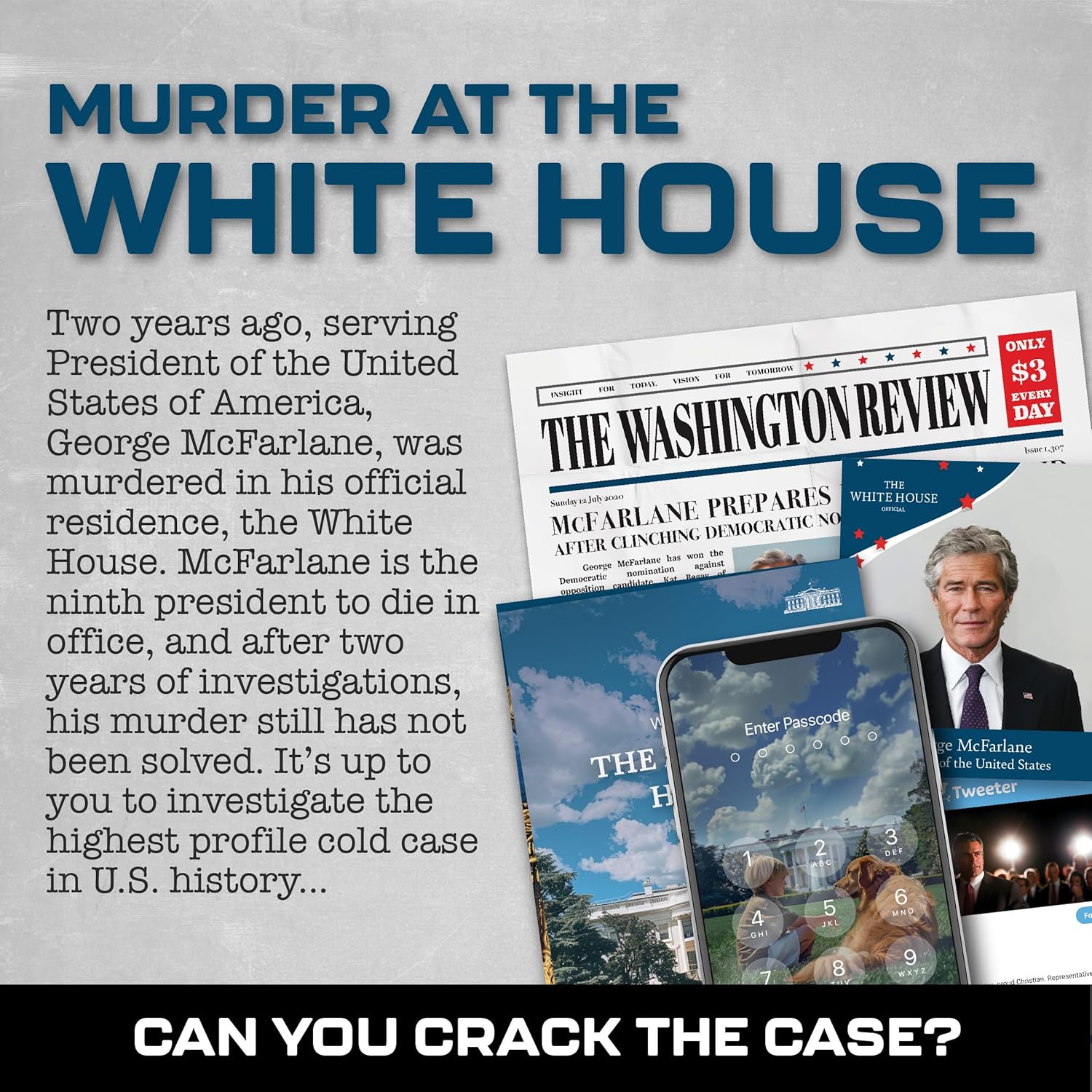 MMC Murder at the White House – Thrilling Murder Mystery Games for Adults in Washington D.C. – 37 Evidence Pieces, 150 Min Gameplay (3.5/5 Difficulty) – Cold Case Files Game for 1-10 Players