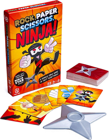 Rock Paper Scissors Ninja Card Game, Fast-Paced Battle Royale with Foam Ninja Star, Ages 7+, 2-6 Players