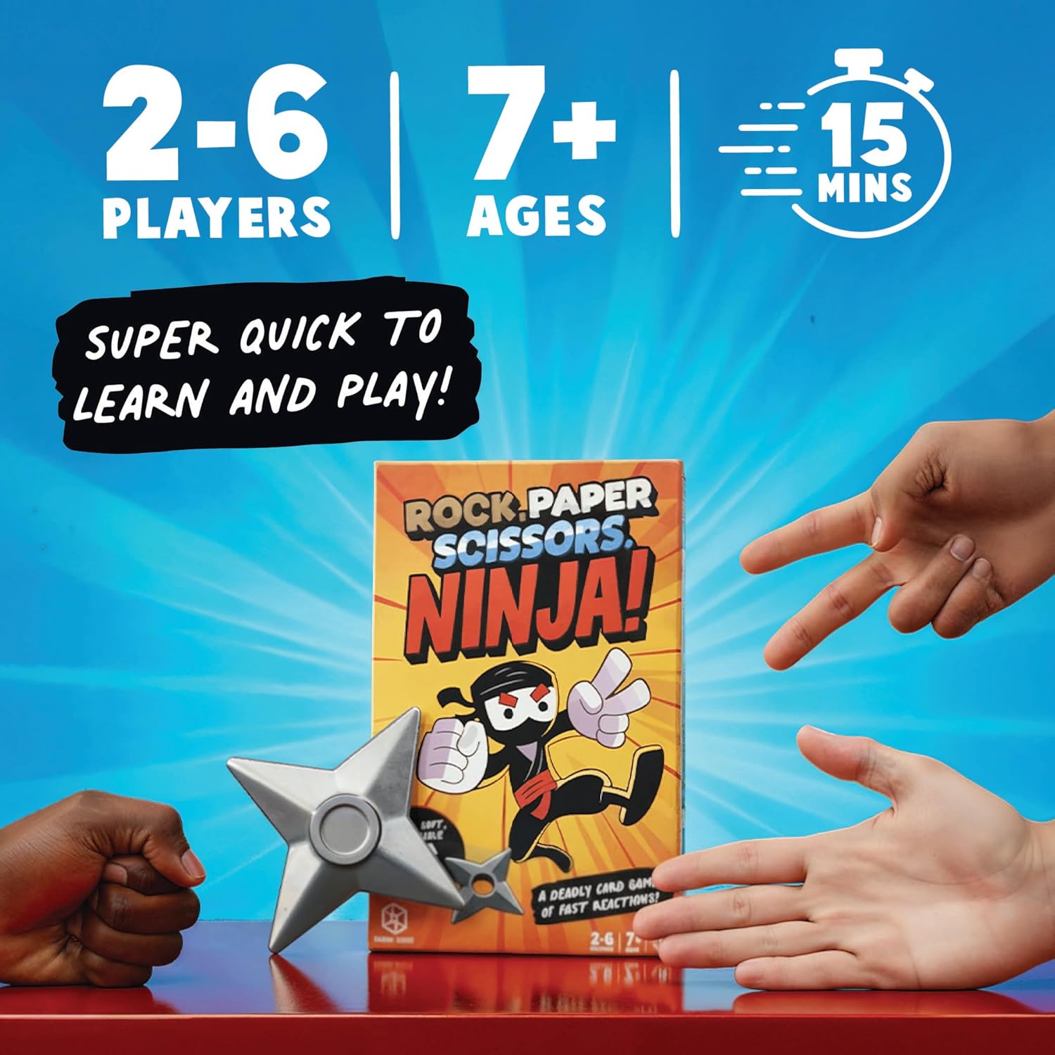 Rock Paper Scissors Ninja Card Game, Fast-Paced Battle Royale with Foam Ninja Star, Ages 7+, 2-6 Players